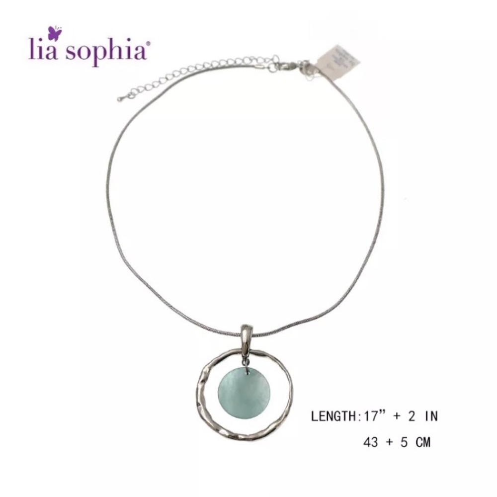 New Lia Sophia SILVER Tone TEAL Stone Necklace - Picture 6 of 6